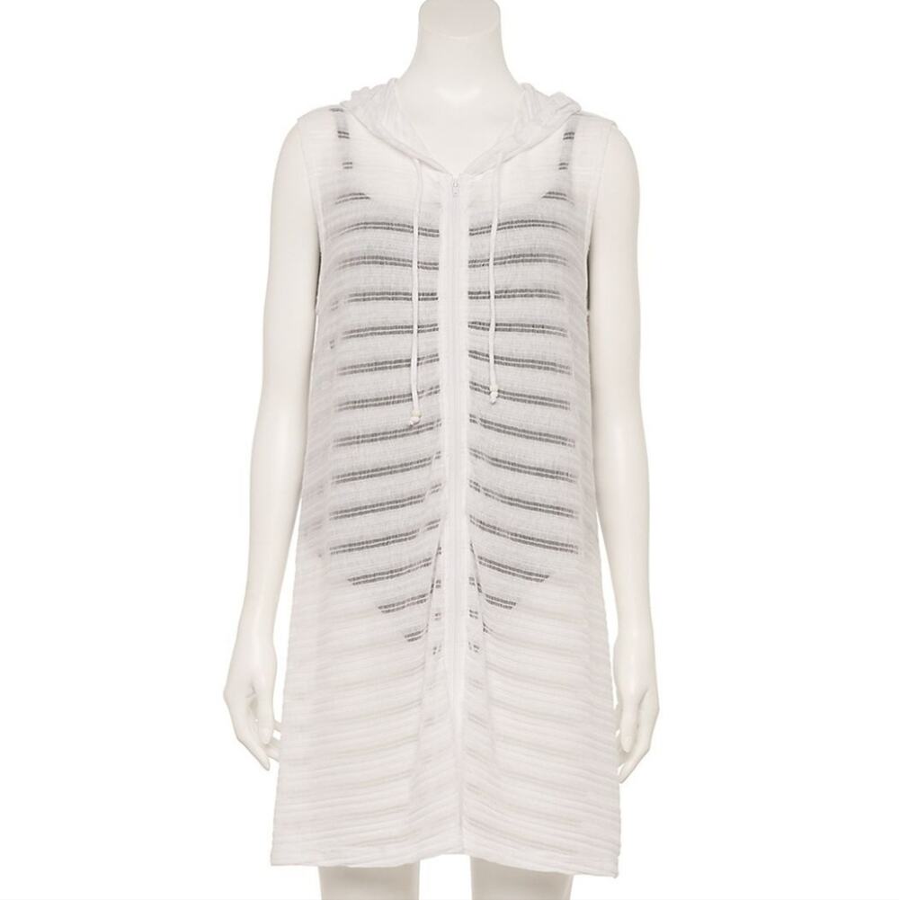 Portocruz Large White Hooded Sleeveless Swim Cover-Up Hoodie